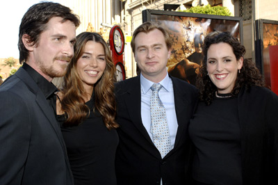 Christian Bale, Sibi Blazic, Christopher Nolan and Emma Thomas at event of Betmenas: Pradzia (2005)