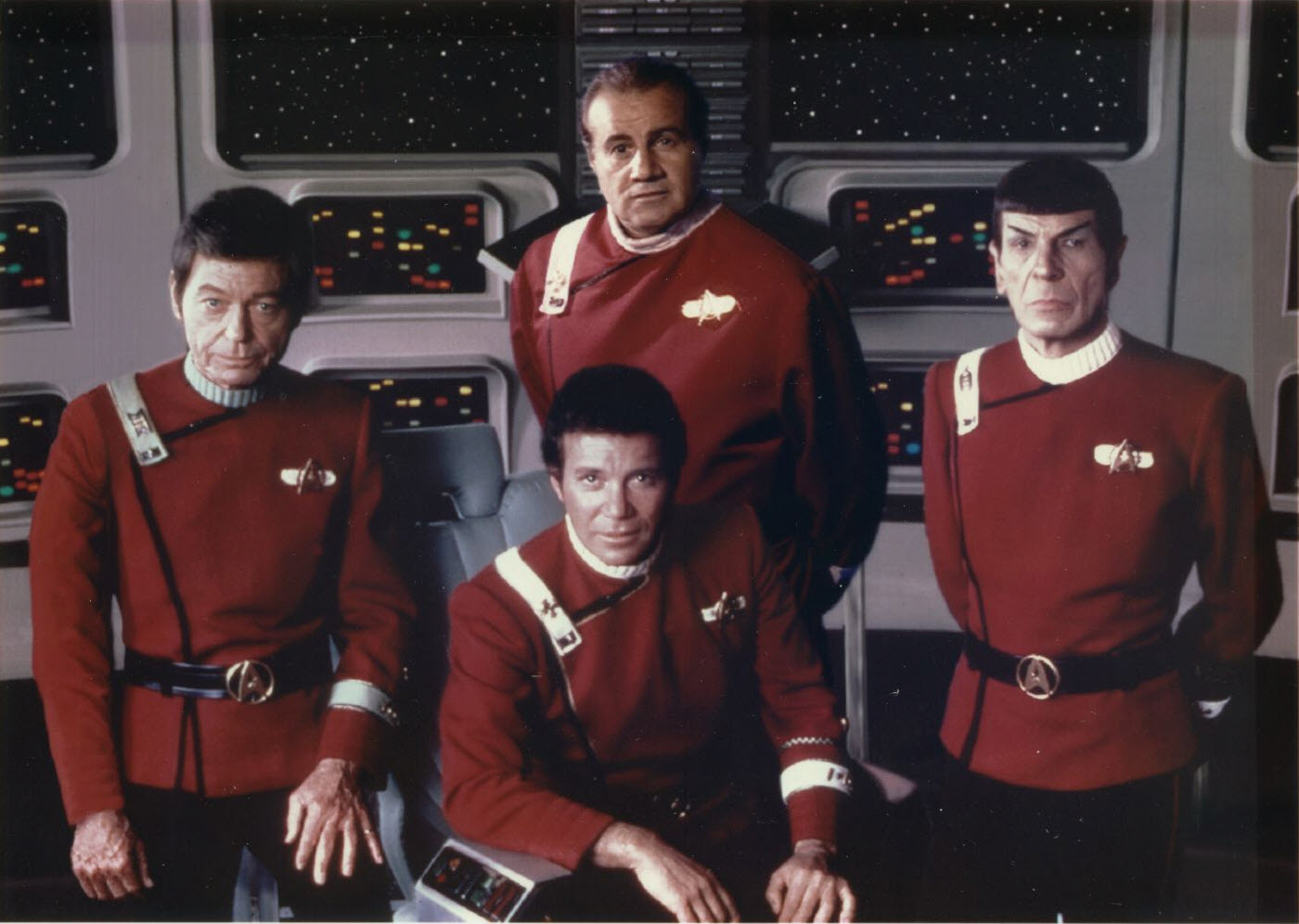 Larry A. Thompson posing aboard the Starship Enterprise with 