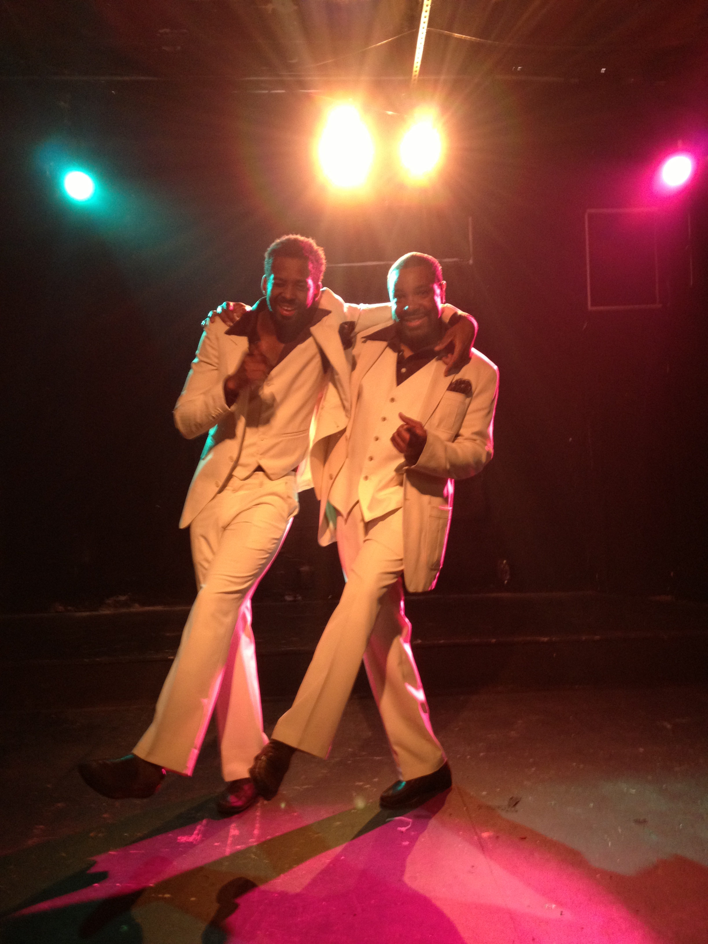 Actor Sowande Tichawonna (right) as Gene McFadden on the set of Celebrity Crime Files.