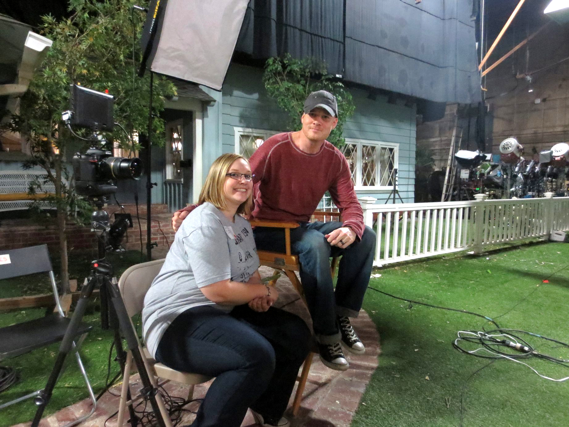 Sean Tiedeman and Krystle-Dawn Willing filming interviews for 30 Years of Garbage: The Garbage Pail Kids Story on the set of The Goldbergs. (Sony Pictures Studios)