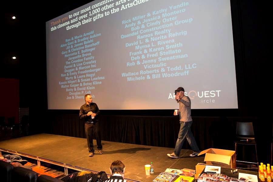 Sean Tiedeman (right) and Richie Knucklez at the world premiere of The King of Arcades. The event was held at the Frank Bank Alehouse Cinema/ArtsQuest Center/SteelStacks at The Sands Casino in Bethlehem, Pennsylvania.