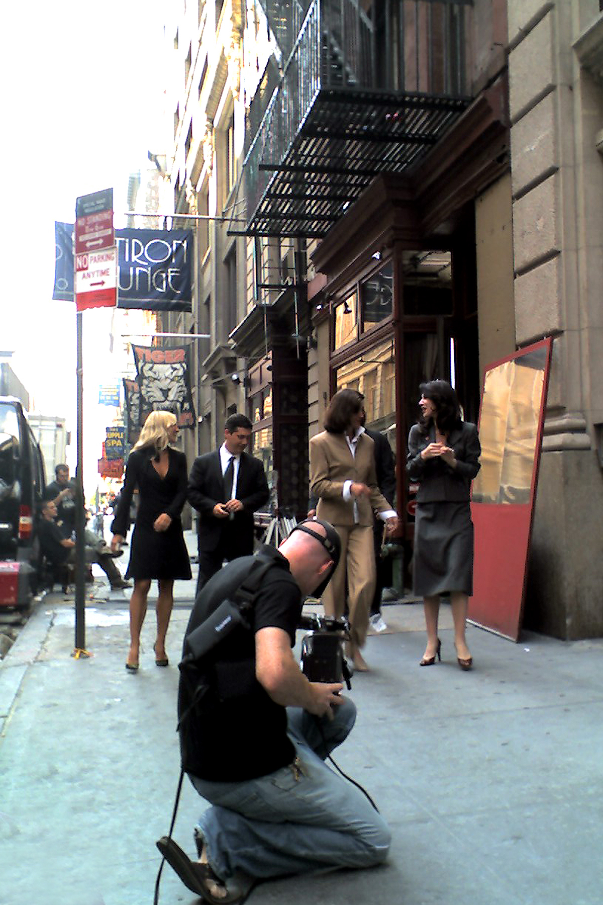 Sean Tiedeman filming with Lana Antonova, Chris Parnell, Wendie Malick, and Lynn Collins for the Eavesdrop (2008) Behind the Scenes Featurette.