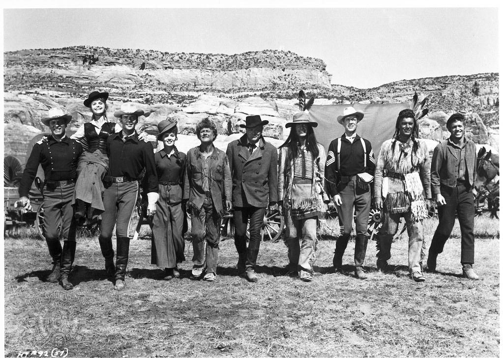 Still of Burt Lancaster, Donald Pleasence, Jim Hutton, Martin Landau, Lee Remick, Pamela Tiffin and Robert J. Wilke in The Hallelujah Trail (1965)