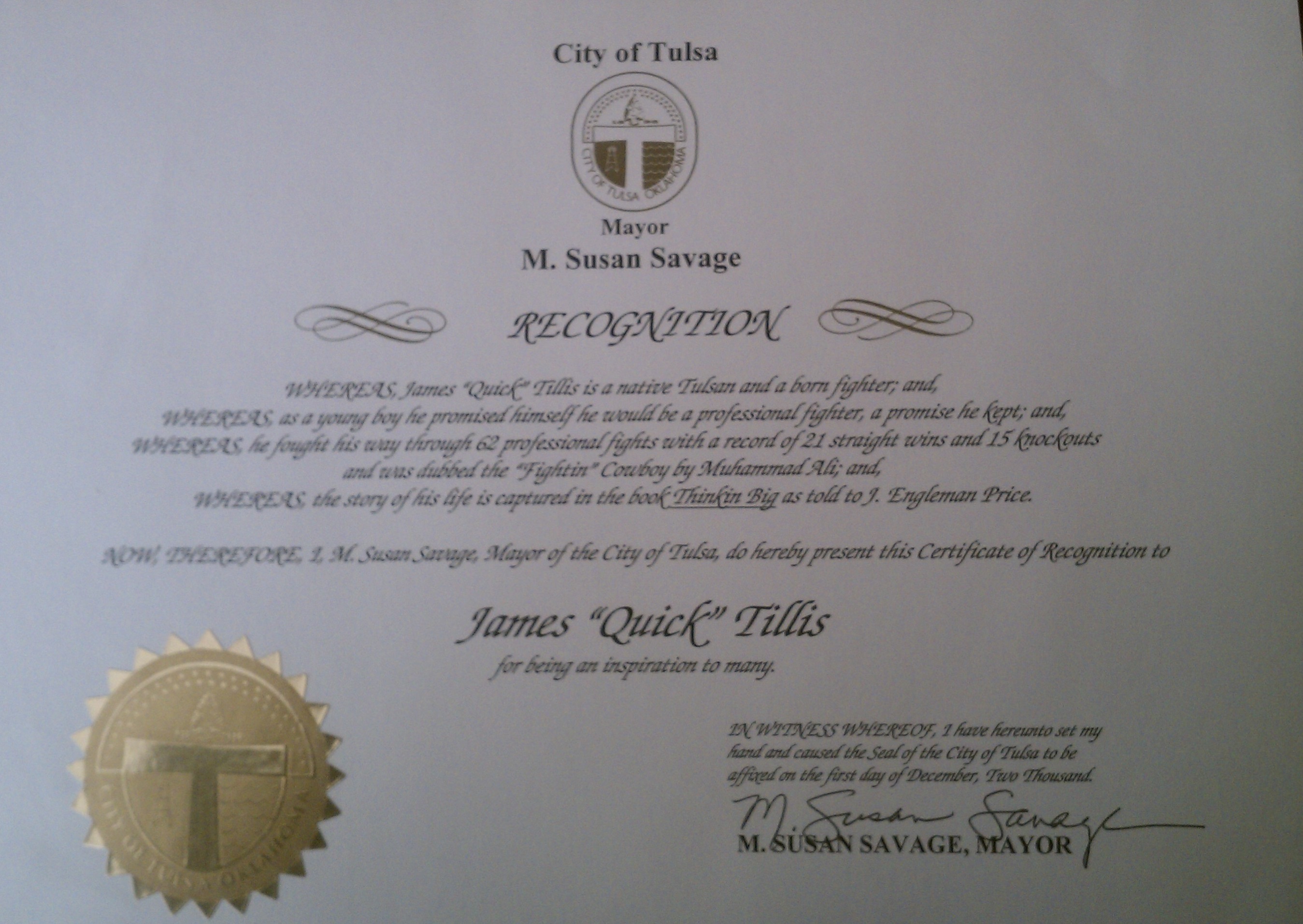 JQT- TULSA MAYORS' CERTIFICATE OF RECOGNITION
