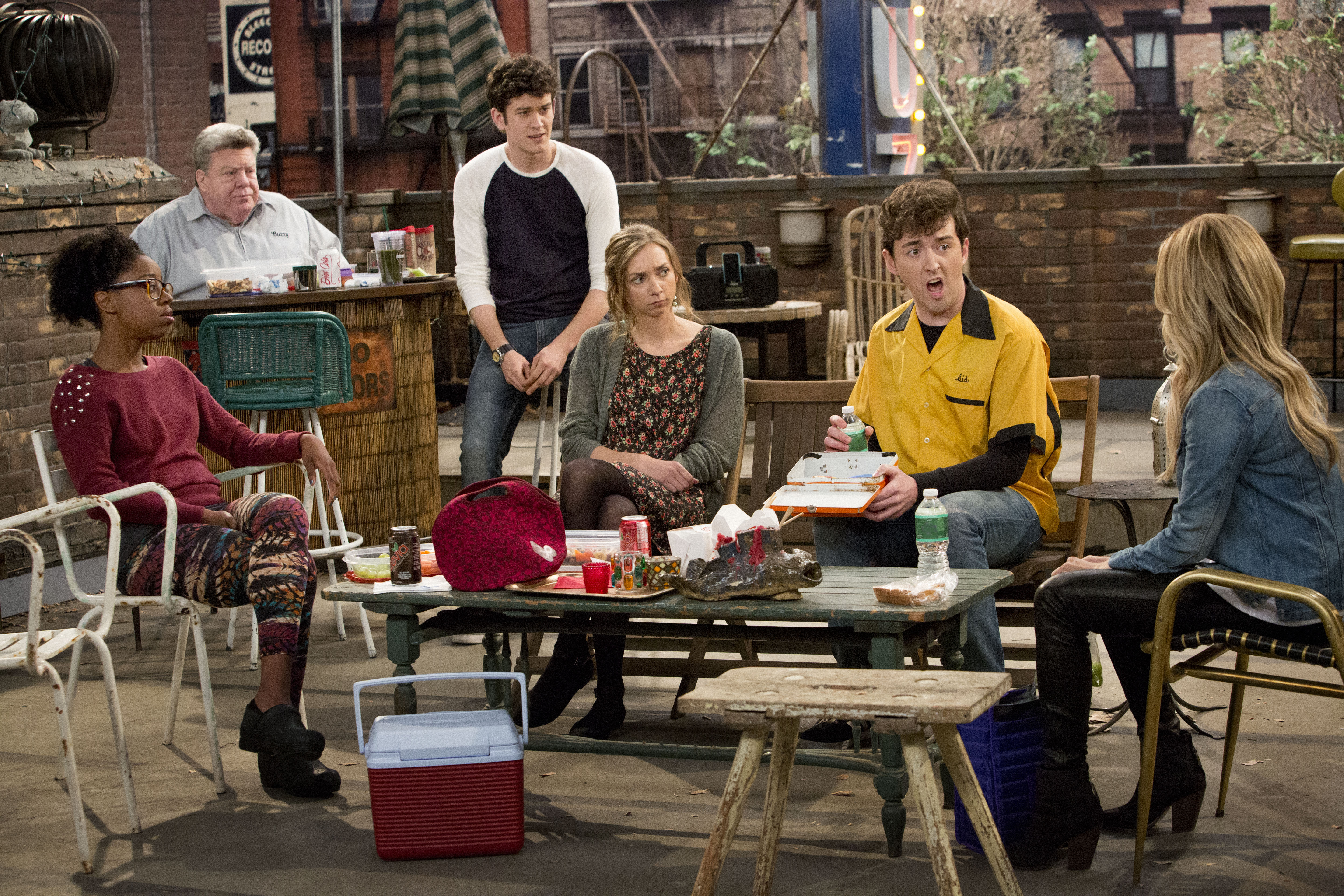 Still of George Wendt, Ashley Tisdale, Ryan Pinkston, Lauren Lapkus, Matt Cook, Mike Castle and Diona Reasonover in Clipped (2015)
