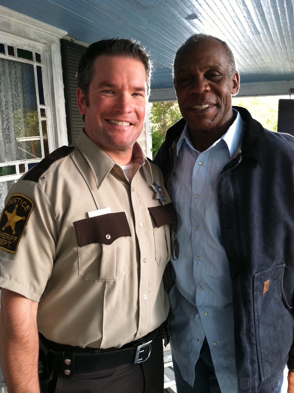 As The Sheriff on the set of CHASING SHAKESPEARE with Danny Glover