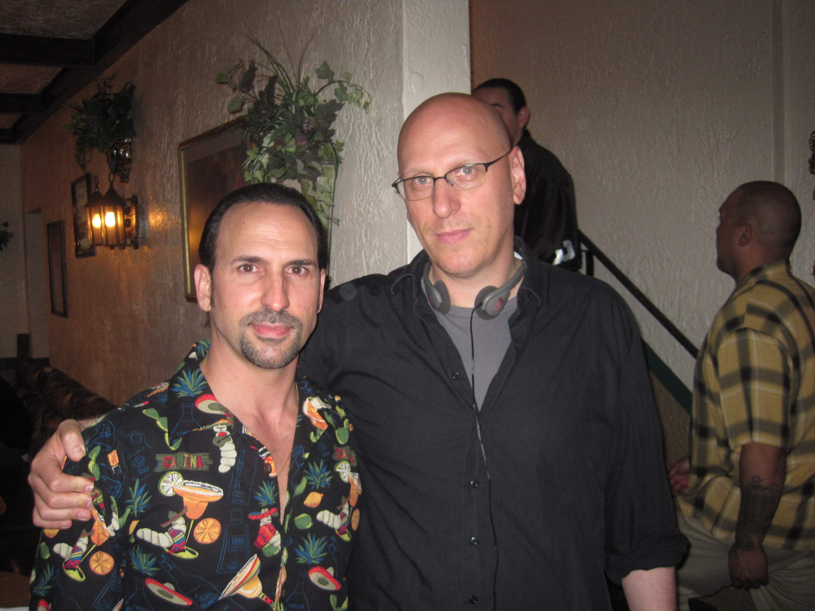 Oscar Torre with director Oren Moverman on the set of the film, Rampart.