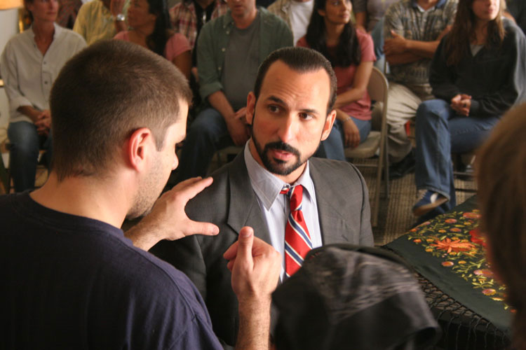 Oscar Torre with director Joe Menendez on the set of the film 