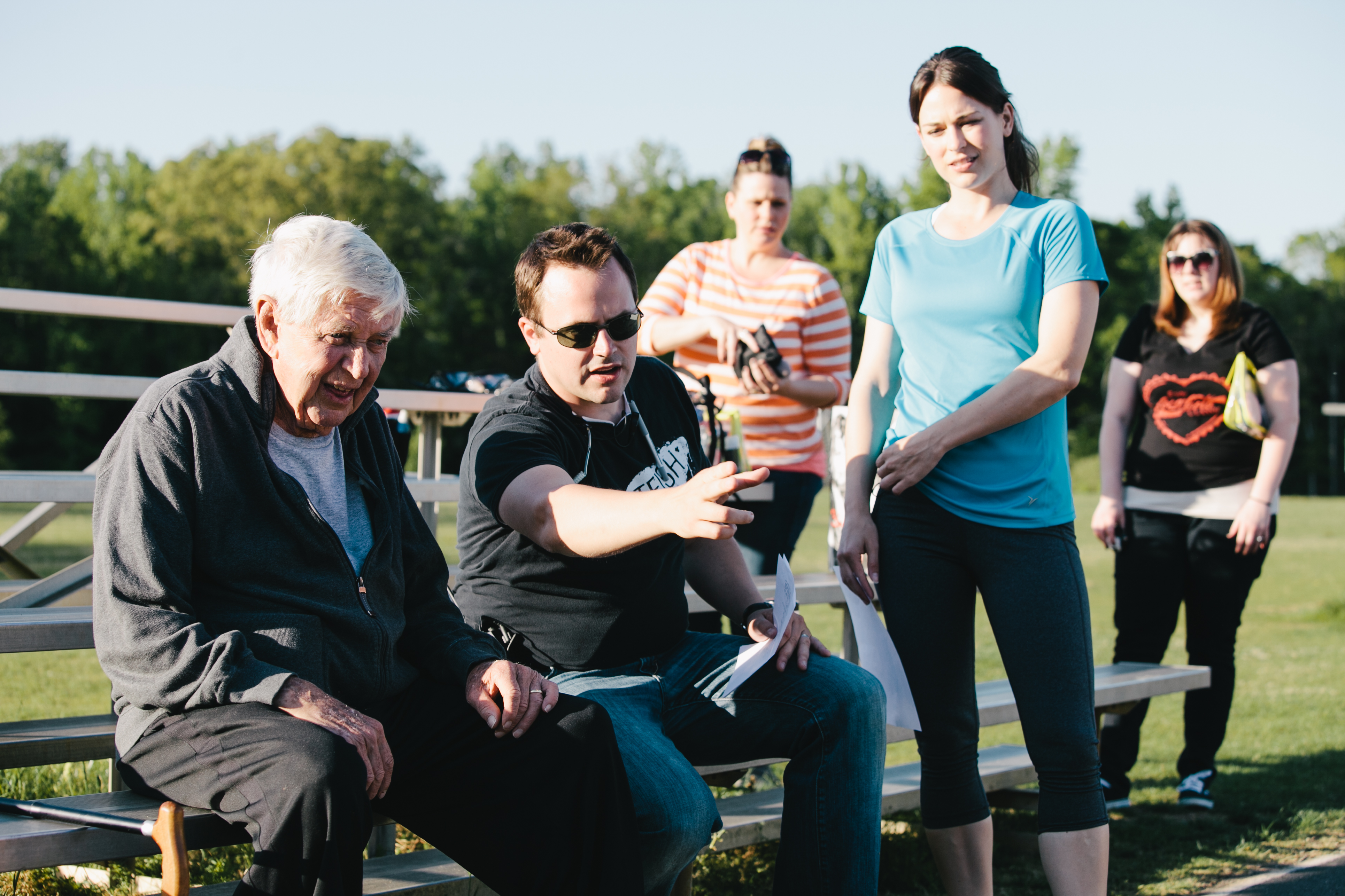 Director Thomas Torrey with stars Ralph Waite and Rachel Hendrix on the set of Old Henry.