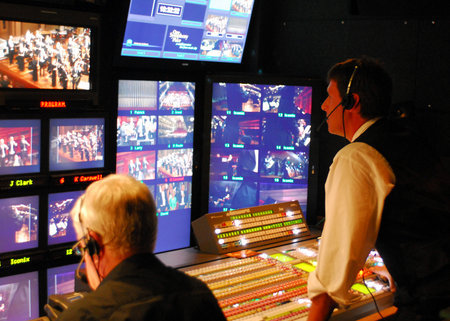 Robert Swope directs and switches 18 high-definition cameras during the live broadcast of the Schermerhorn Symphony Center Gala Opening, with Christopher Toyne associate directing.