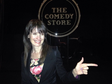 Gail Travers on stage at The Comedy Store in Los Angeles.