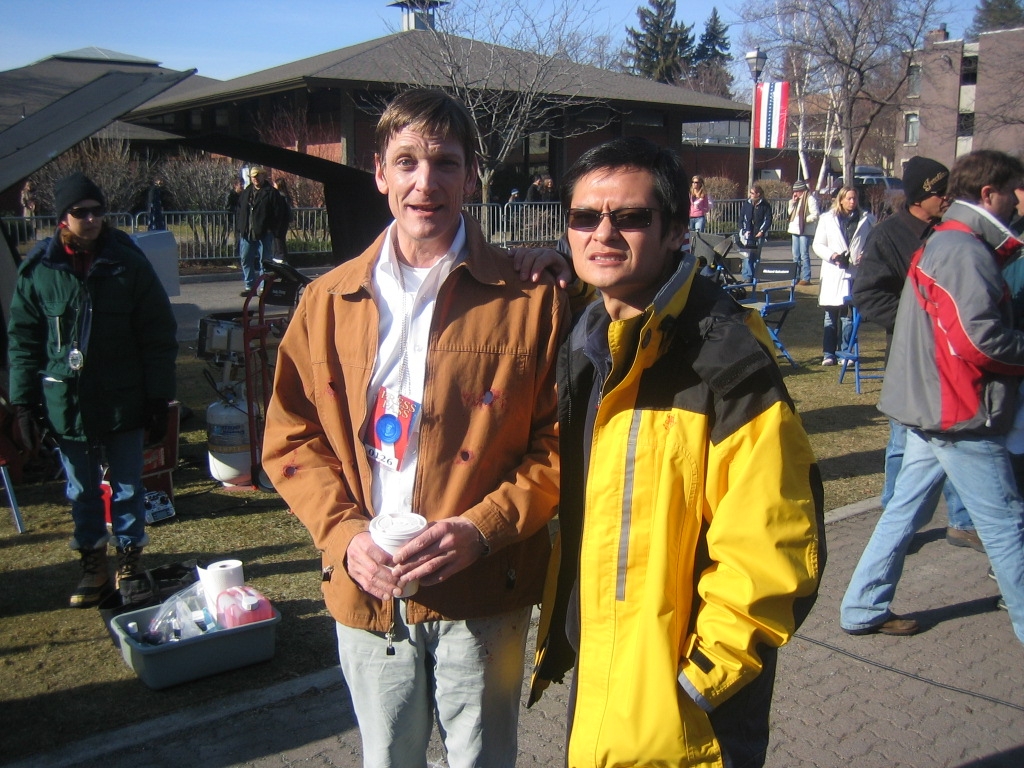 Patrick Treadway and Andy Cheng on the set of 