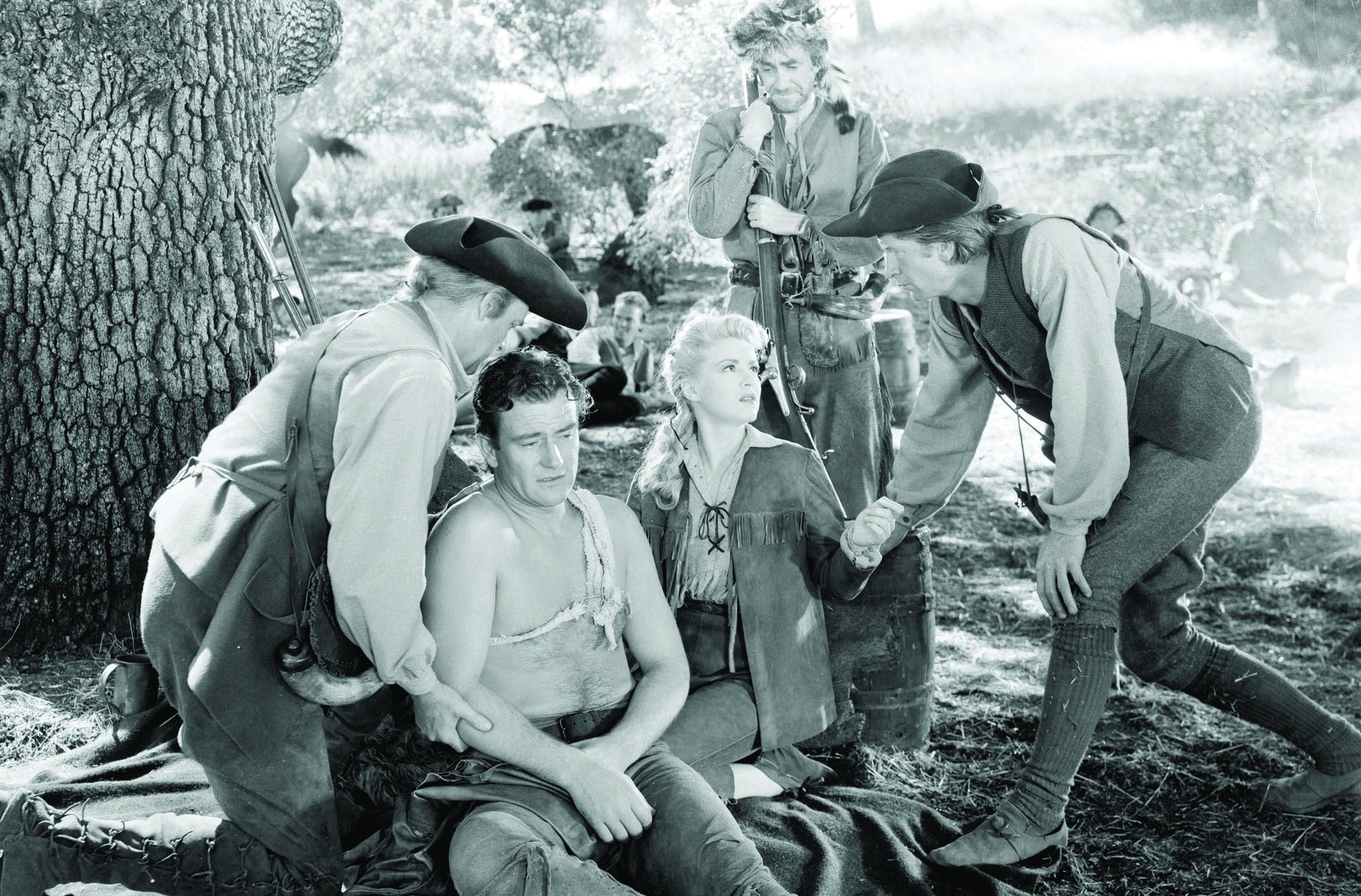 Still of John Wayne, Moroni Olsen and Claire Trevor in Allegheny Uprising (1939)