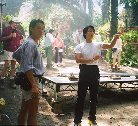 Giving out instructions to crew members in Malaysian jungle set