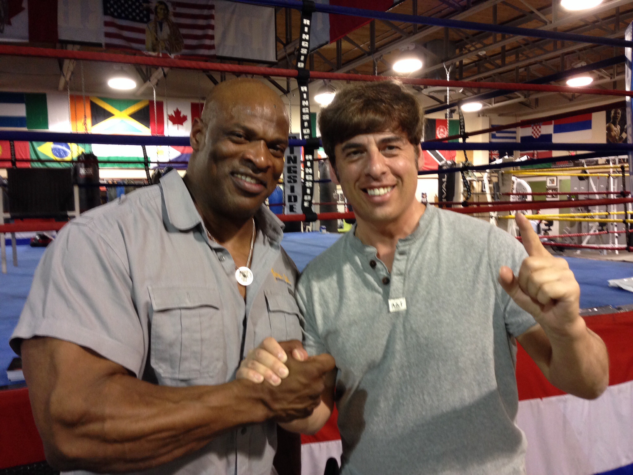 Domenic with pro bodybuilder Ronnie Coleman at Huf Boxing Gym in Mississauga