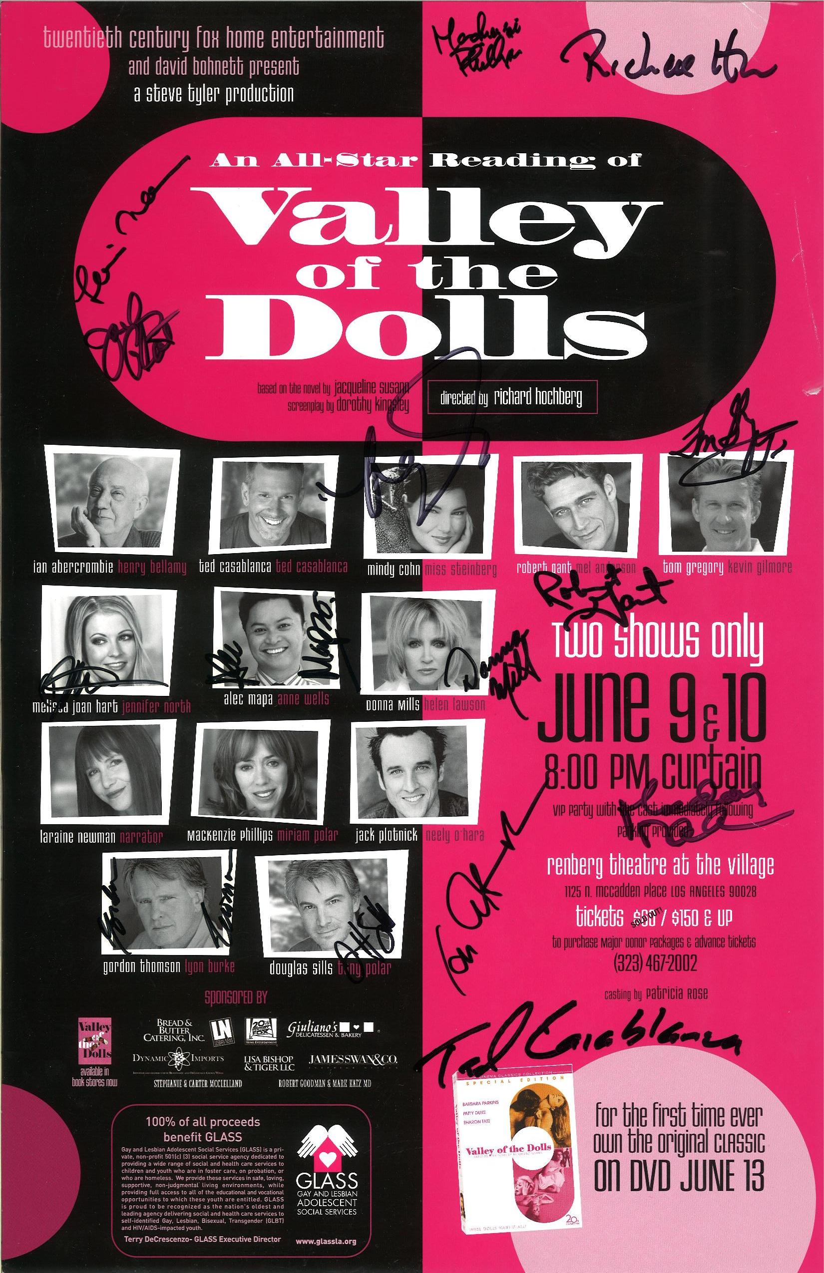 VALLEY OF THE DOLLS Actor Producer Steve Tyler, Ian Abercrombie, Donna Mills, Melissa Joan Hart, Gordon Thomson, Jack Plotnick, Douglass Sills, Laraine Newman, Bobby Gant, Mindy Cohn, Alec Mapa, MacKenzie Phillips, Tom Gregory, Richard Hochberg-Dir