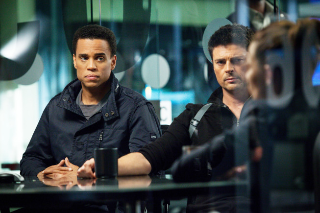 Still of Lili Taylor, Karl Urban and Michael Ealy in Almost Human (2013)