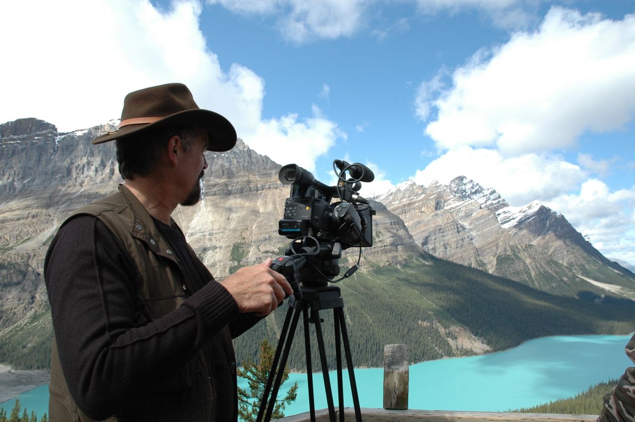 William VanDerKloot shooting on location in Banff, Alberta for the Little Mammoth program, The BIG Freeze.