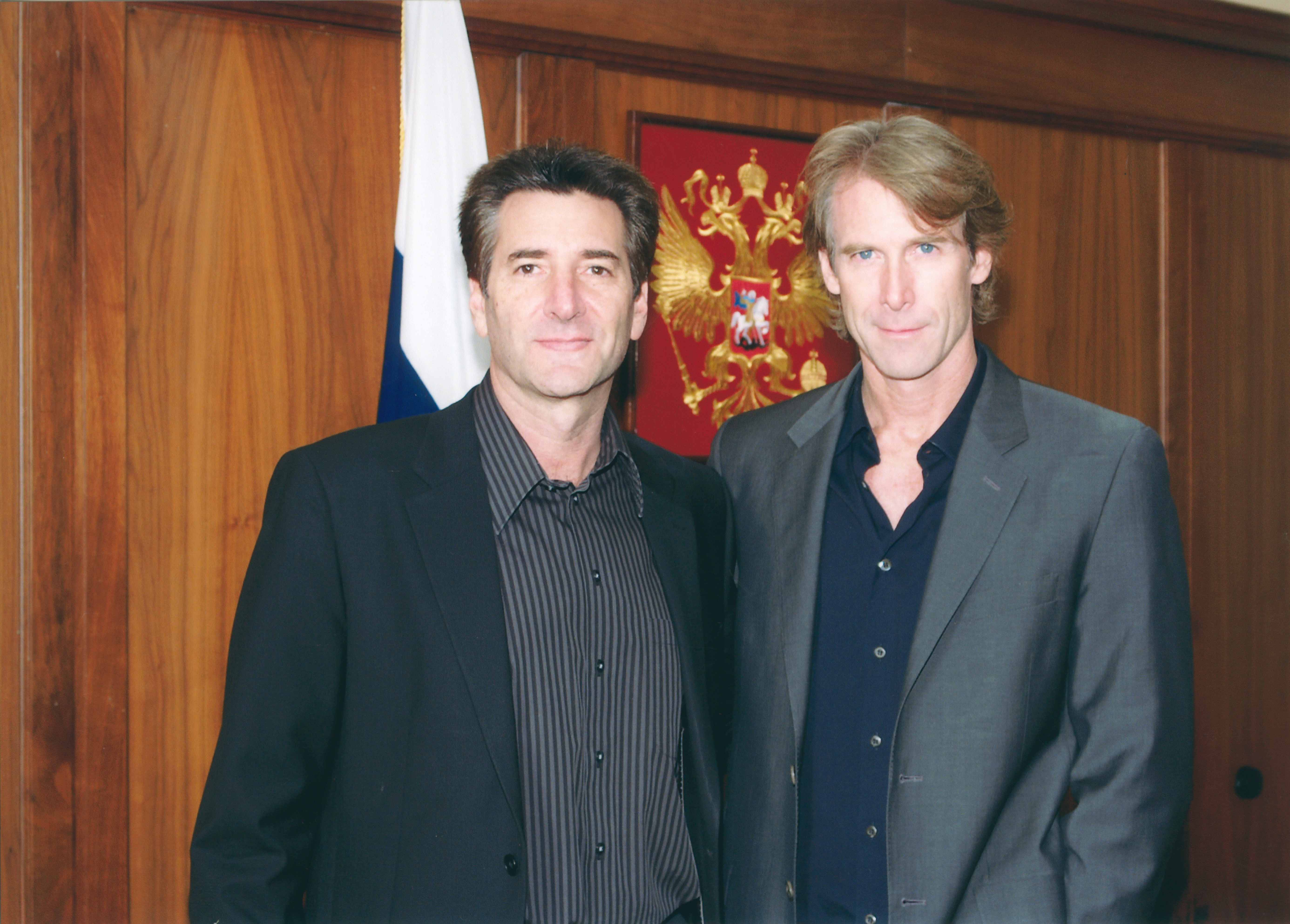 Bob Van Ronkel and director Michael Bay in Moscow, Russia.
