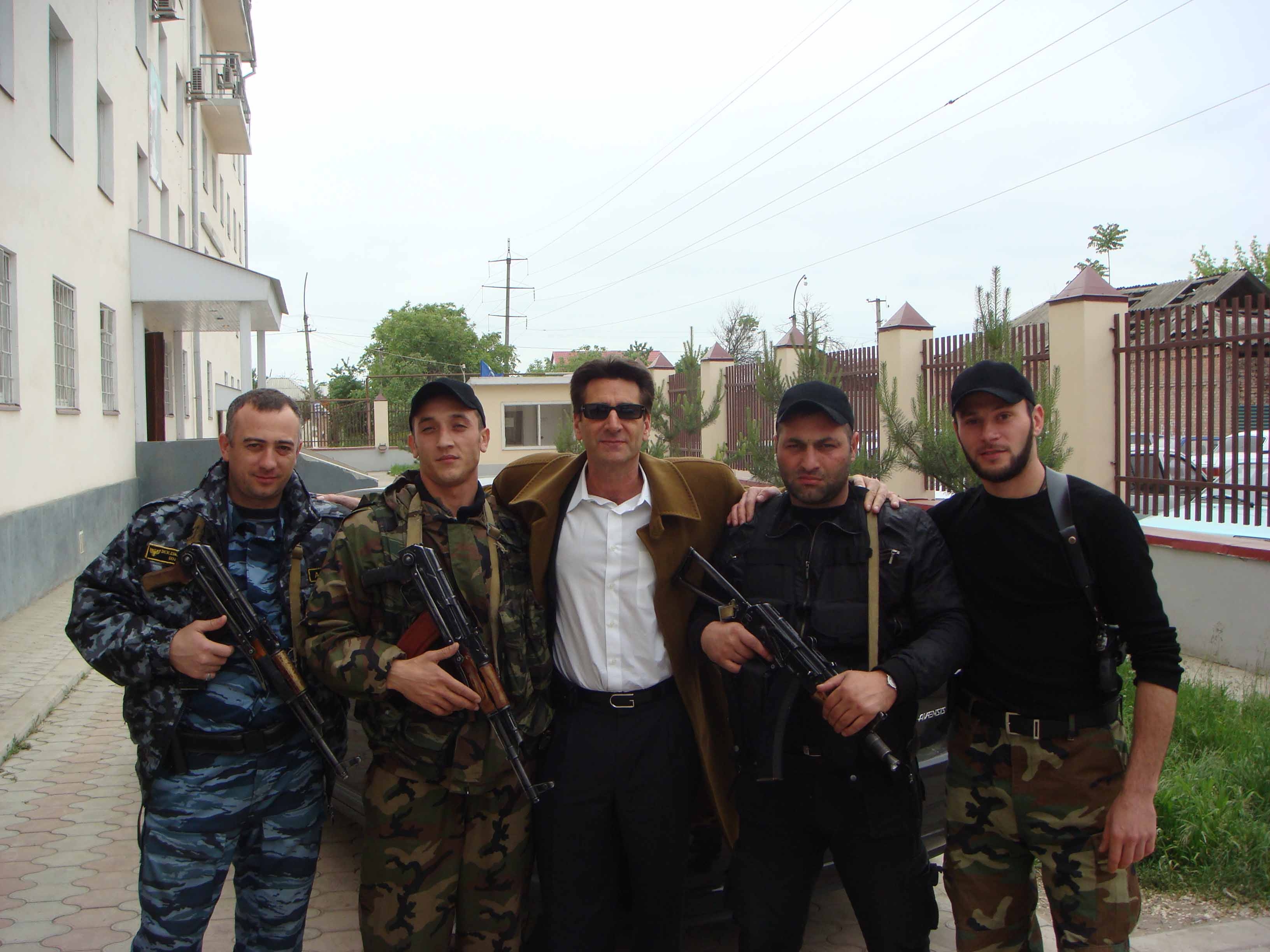 Bob Van Ronkel and his personal security in Chechnya, 2008.