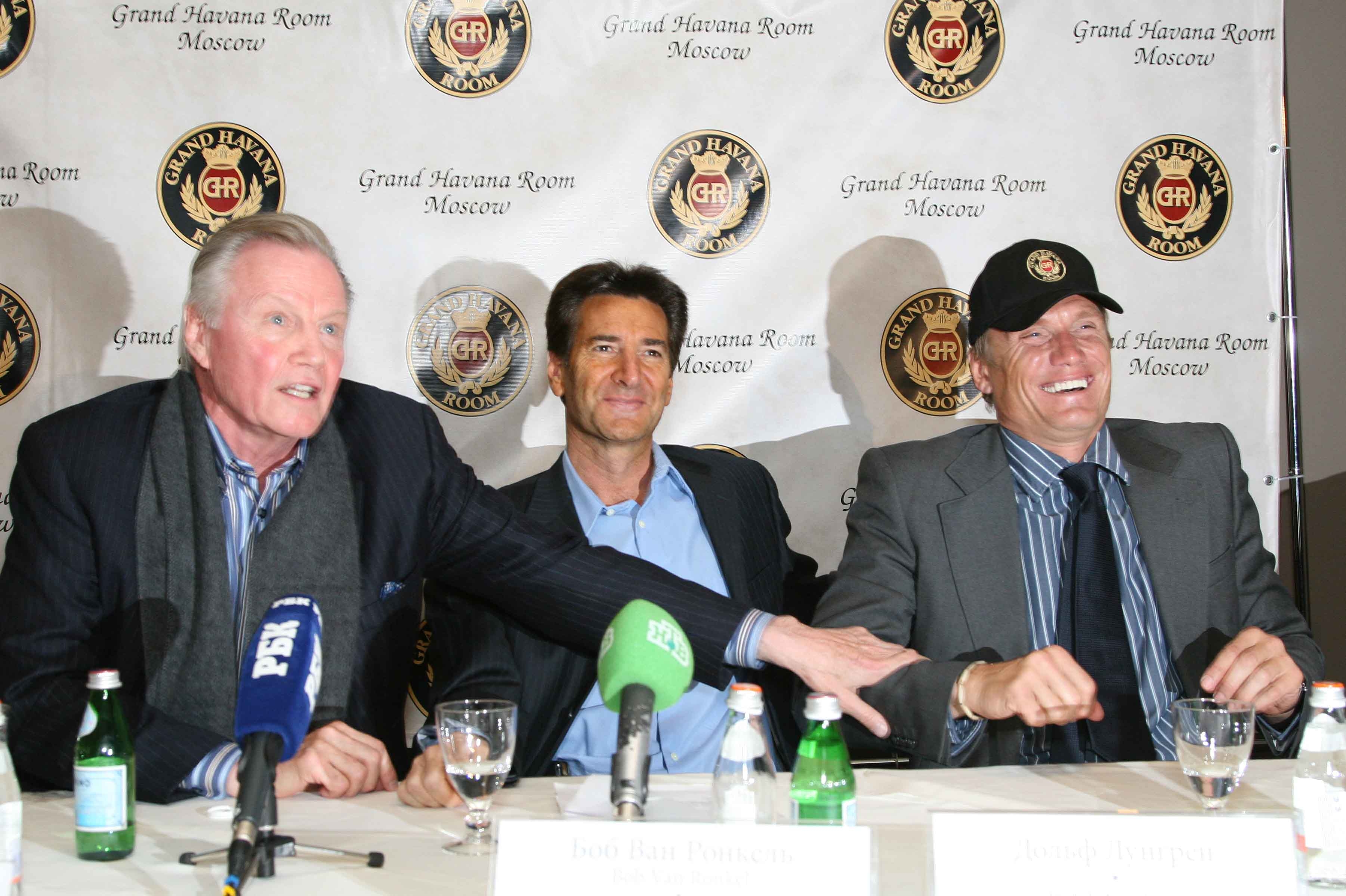 Bob Van Ronkel, Jon Voight and Dolph Lundgren at Grand Havana Room Moscow press conference in March, 2008.