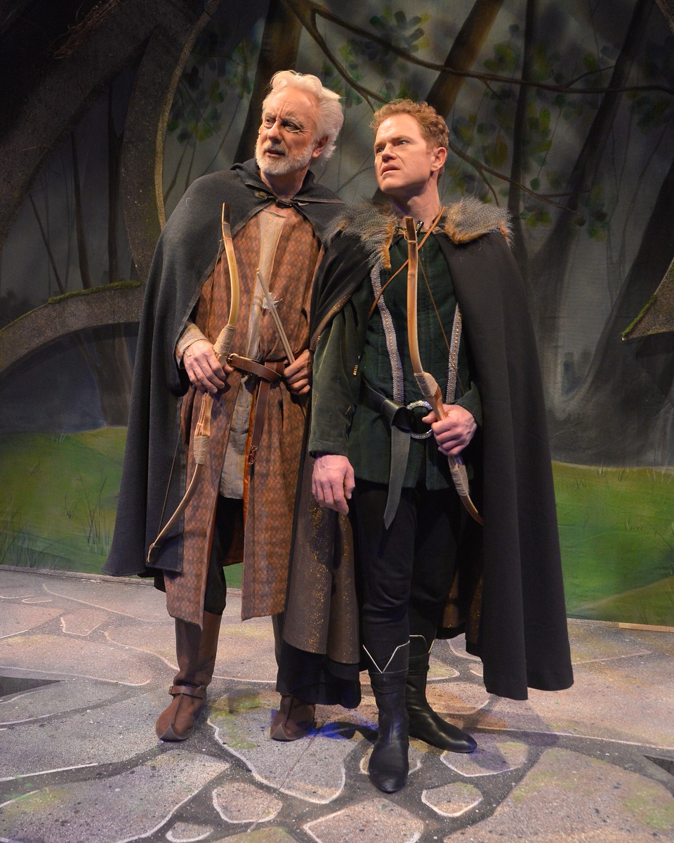 CAMELOT at Westchester Broadway Theatre Martin Van Treuren(King Pellinore) and Clark Carmichael(Arthur)