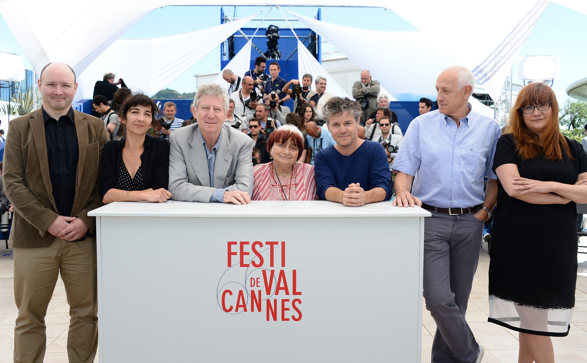 Gwenole Bruneau, Chloe Rolland, Regis Wargnier, President of the jury Agnes Varda, jurors Eric Guirado, Michel Abramowicz and Isabel Coixet attends jury Camera D'Or Photocall during the 66th Annual Cannes Film Festival at the Palais des Festivals on May 17, 2013 in Cannes, France.