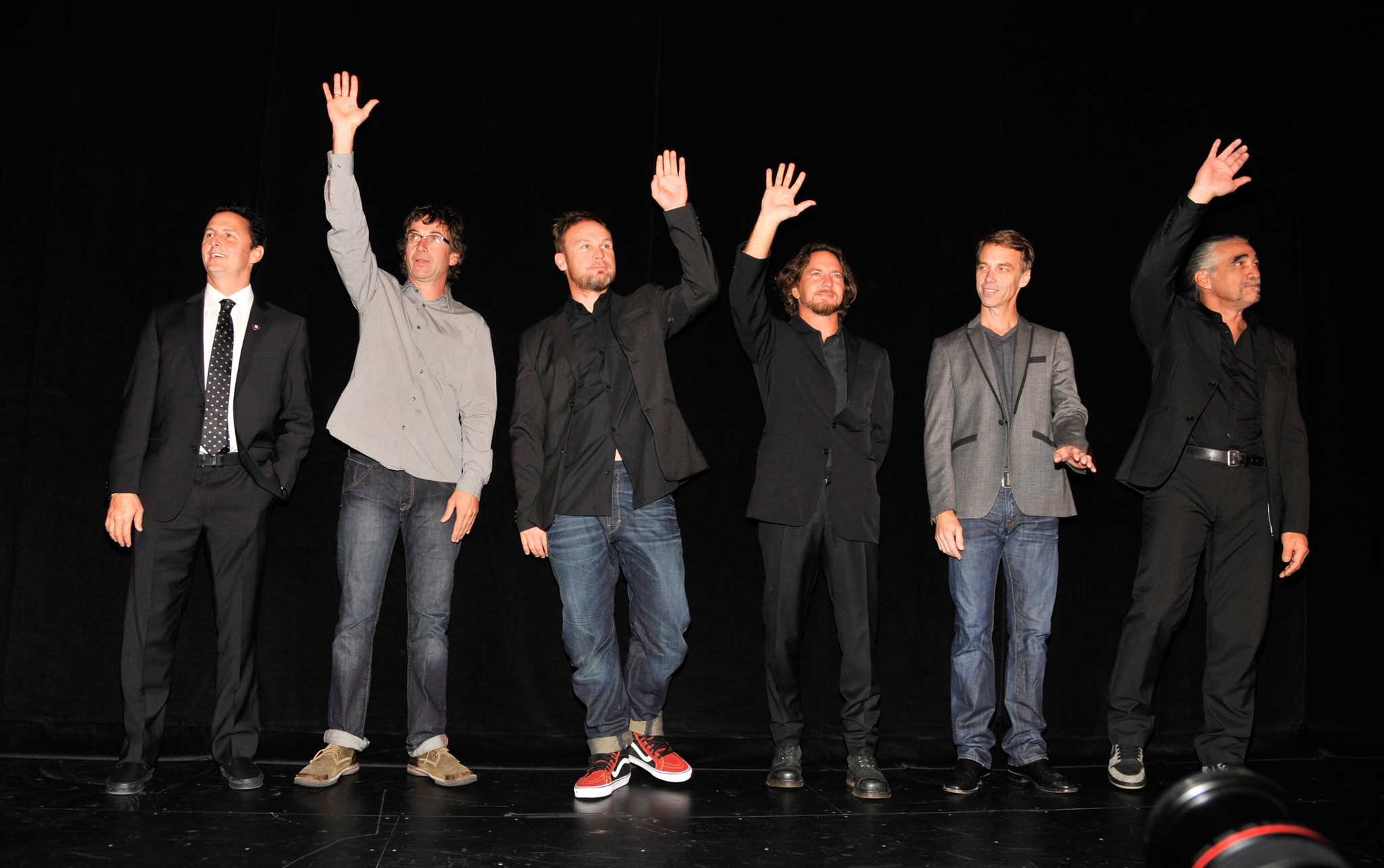 Jeff Ament, Matt Cameron, Stone Gossard, Mike McCready, Eddie Vedder and Pearl Jam at event of Pearl Jam Twenty (2011)