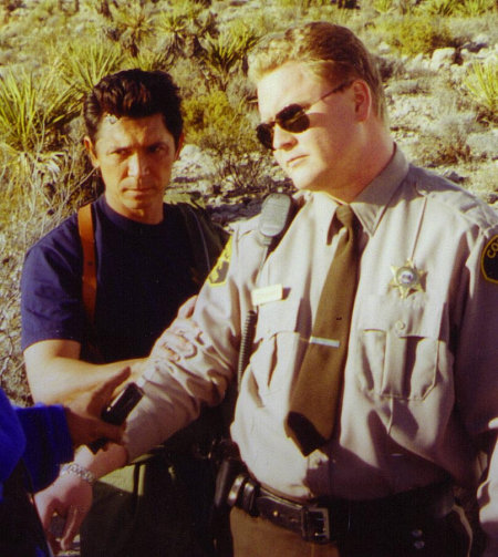 Adam Vernier on the set of ROUTE 666 with Lou Diamond Phillips
