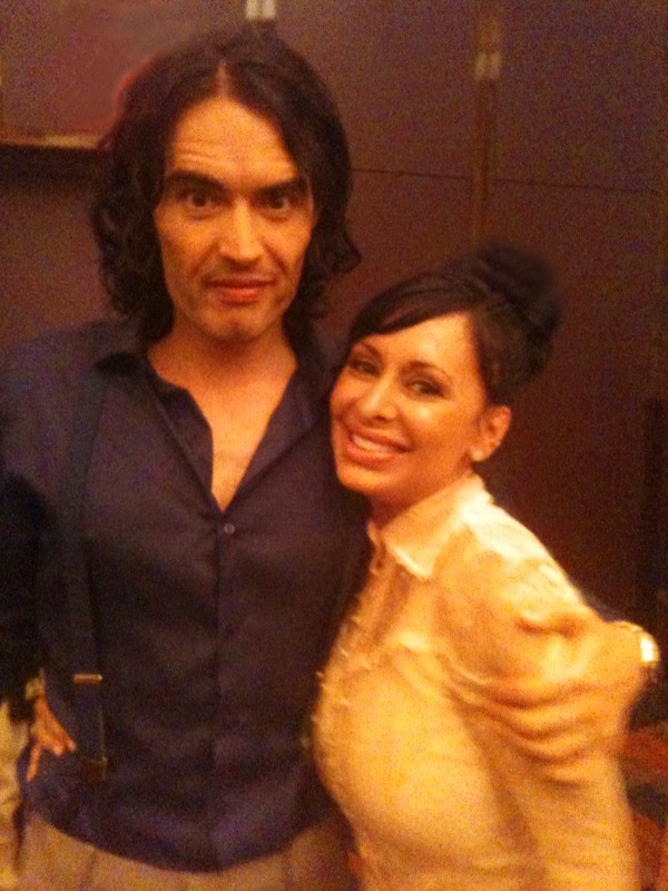 Christine Vienna with Russell Brand shooting on the set of Arthur