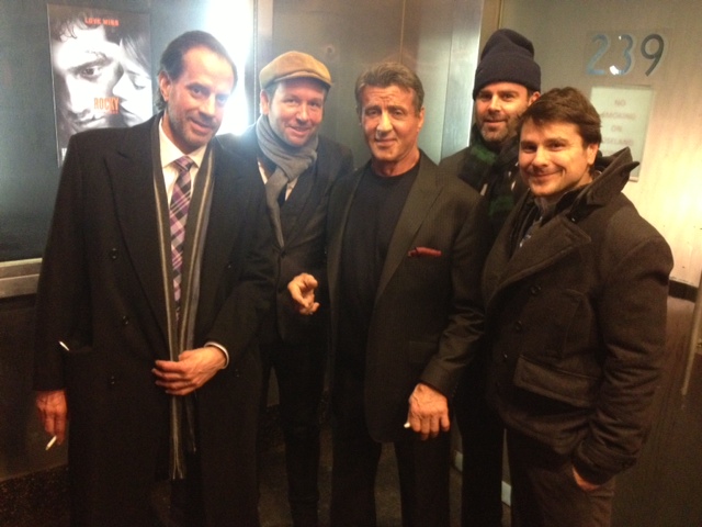 Brian Vincent Kelly at opening of Rocky with Sylvester Stallone and best friends and Juilliard alums Dallas Roberts, Haynes Thigpen and Danny Mastrogiorgio who plays Paulie in Rocky on Broadway.