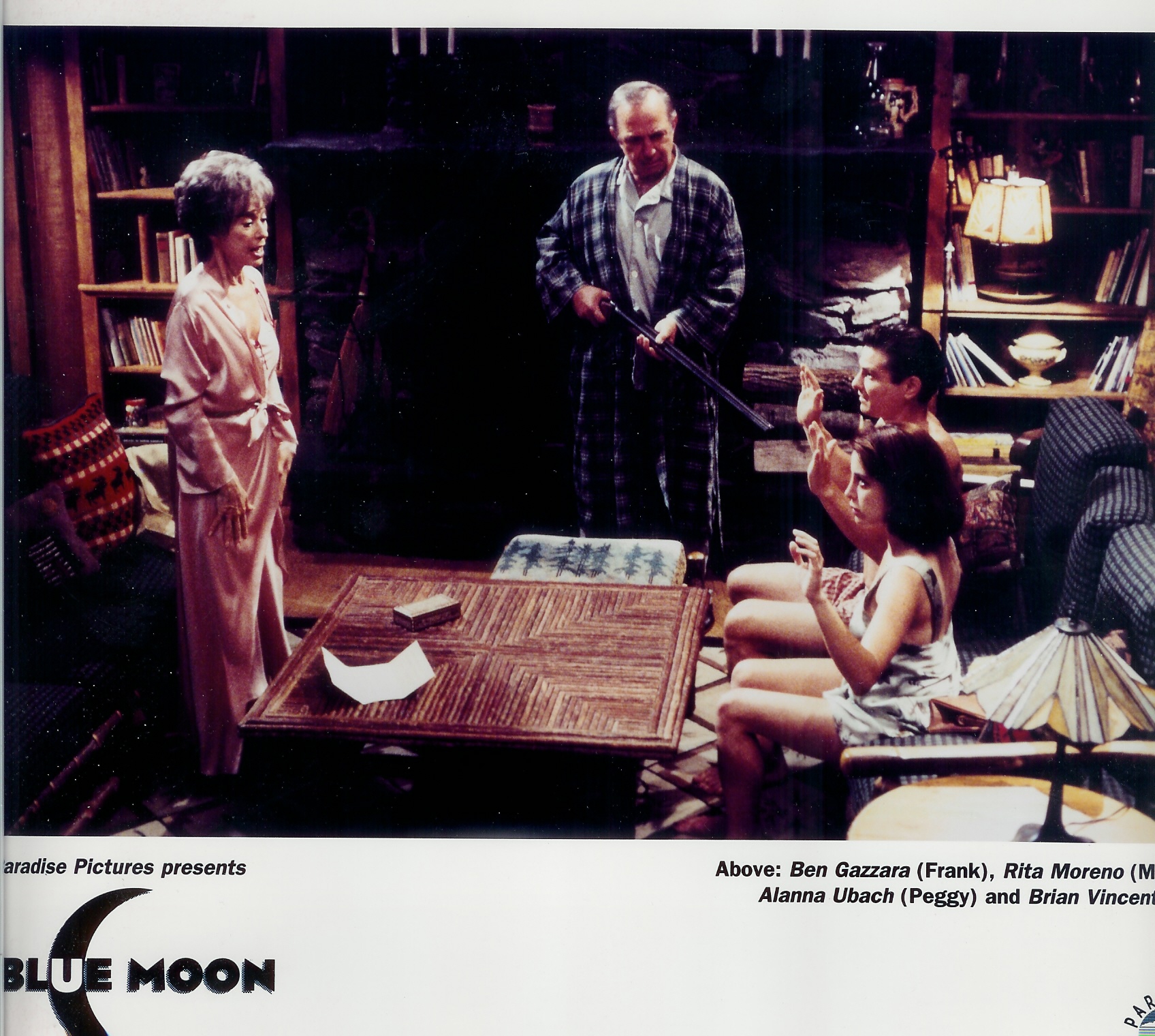 Ben Gazzara and Rita Moreno meet their younger selves, Brian Vincent Kelly and Alanna Ubach in Blue Moon.