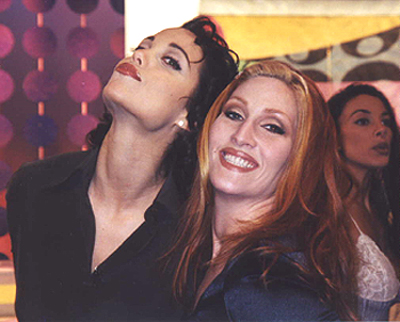 Michelle and Elizabeth Berkley on the set of The RuPaul Show.