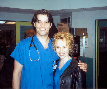 Goran Visnjic and Nina Sablich on the set of ER