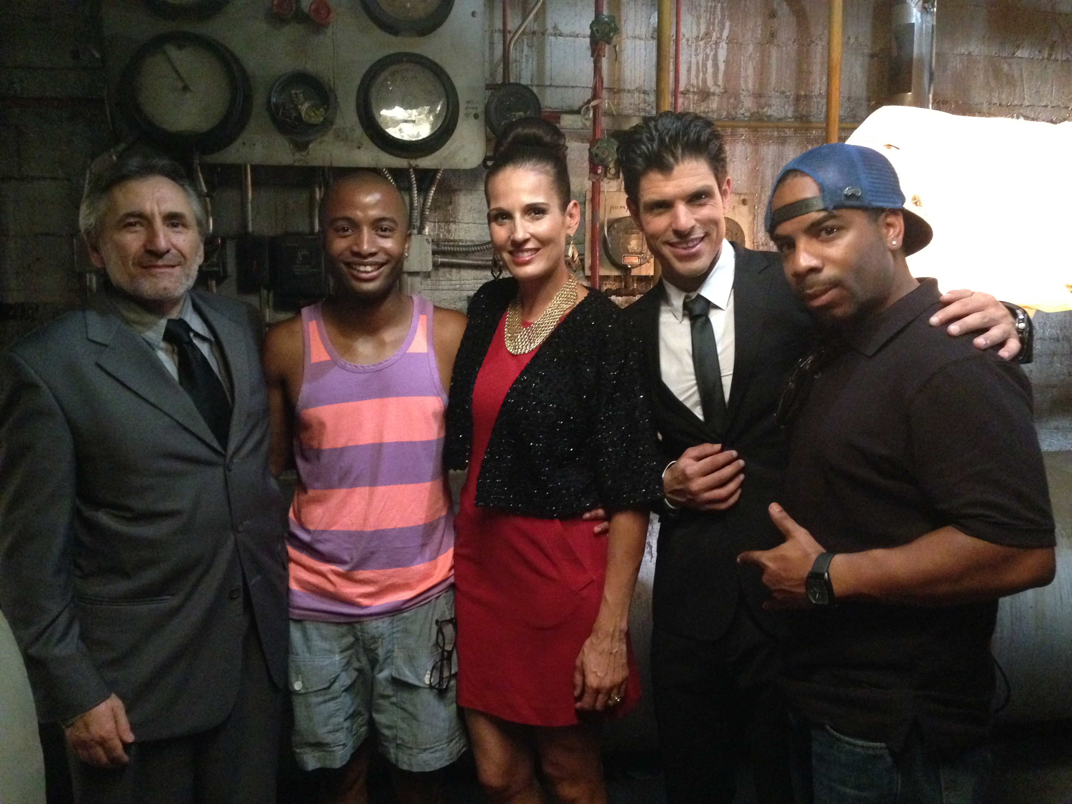 Lou Volpe with director Justin Chambers (I), Lisa Roumain, Andy Martinez and producer William Alexander IV on the set of Justin Chambers' new film 
