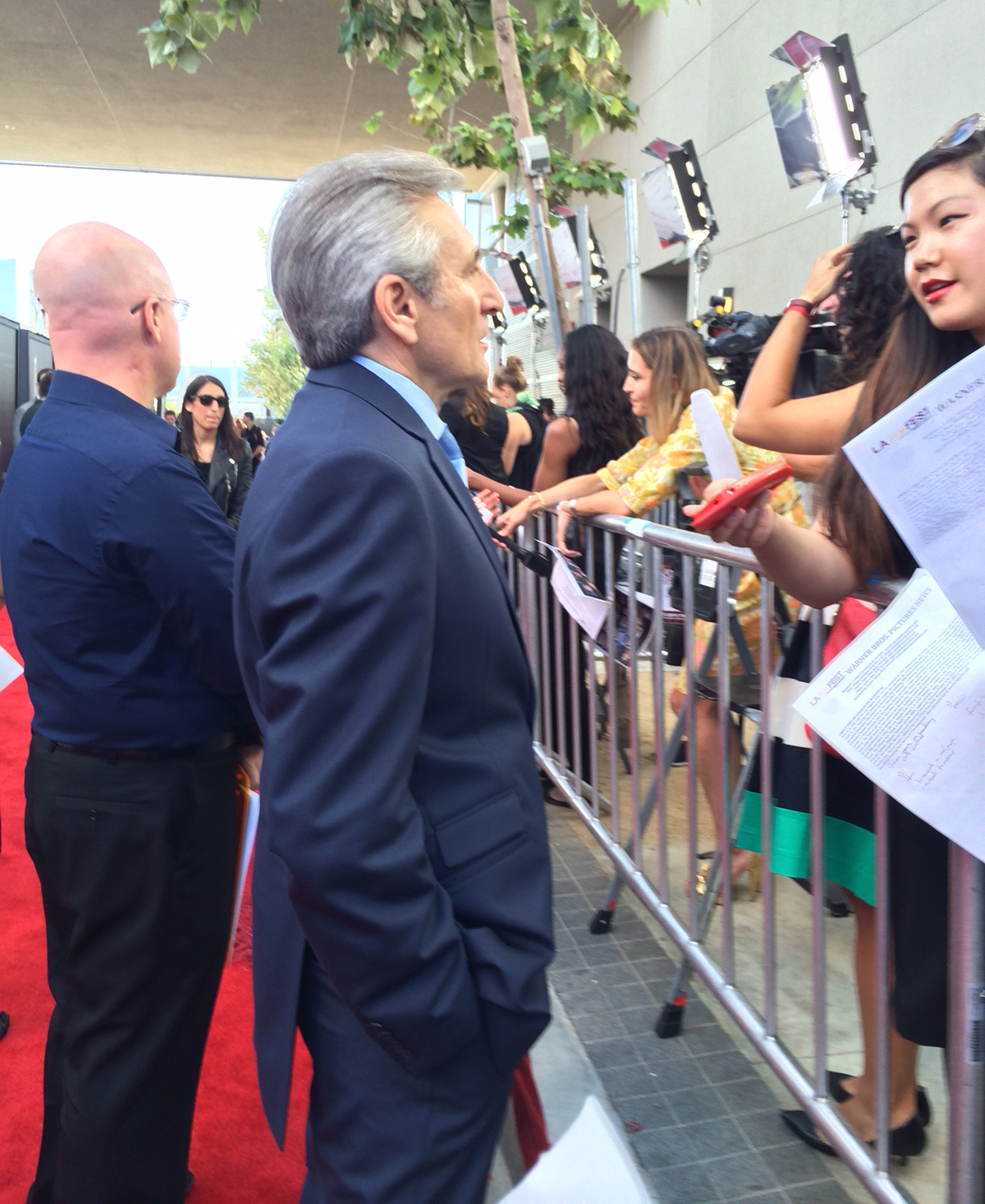 Lou Volpe being interviewed on red carpet for the Jersey Boys movie premiere.