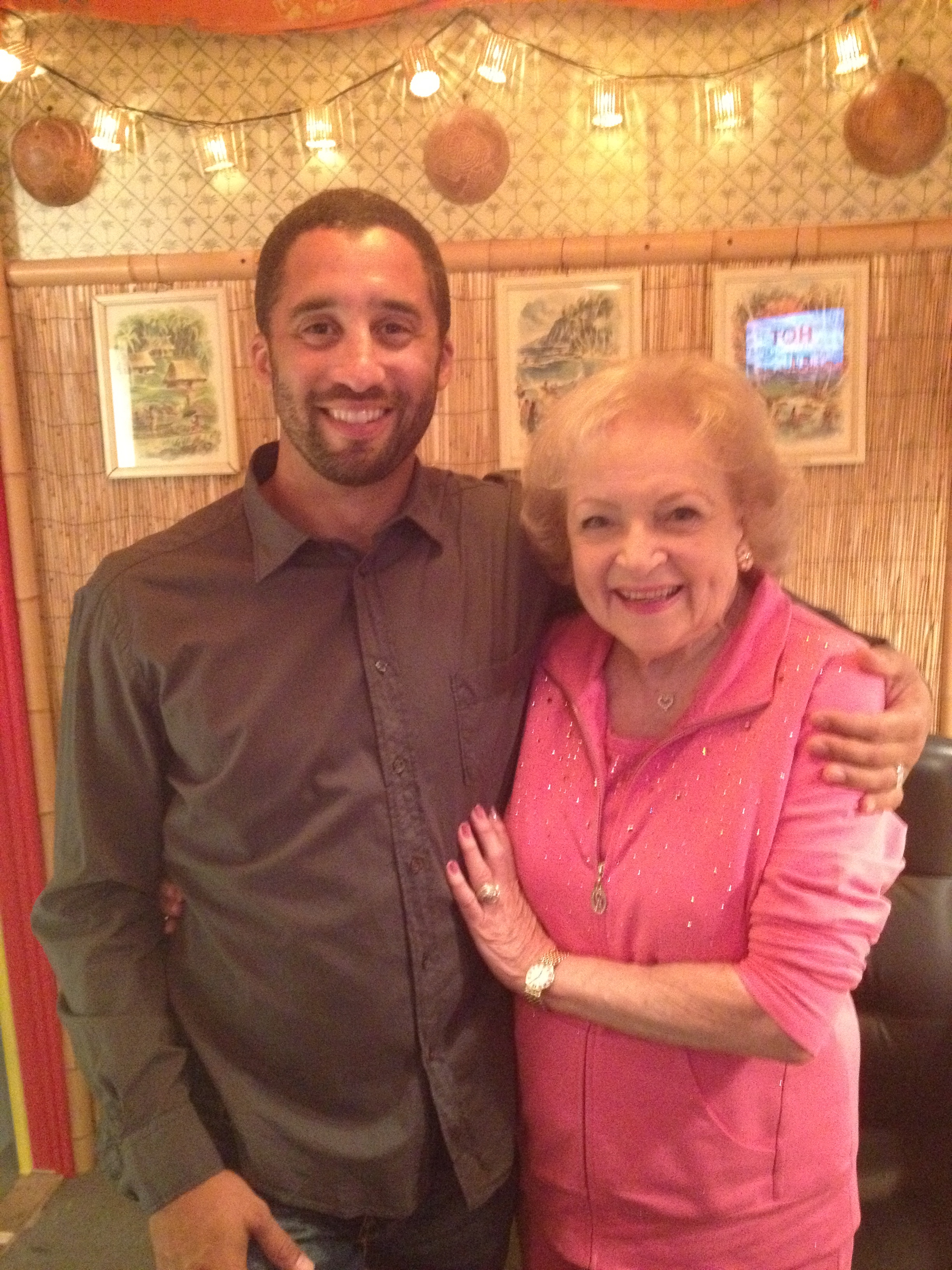 Justin Wade and Betty White on the set of 