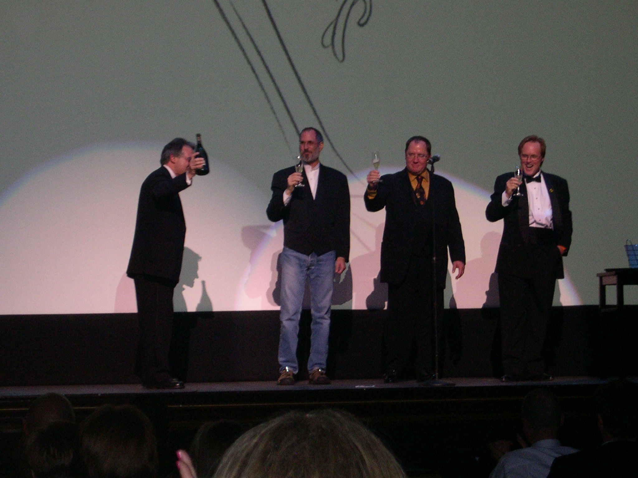 Producer John Walker introducing THE INCREDIBLES at the PIXAR wrap party screening with Steve Jobs, John Lasseter, and Brad Bird