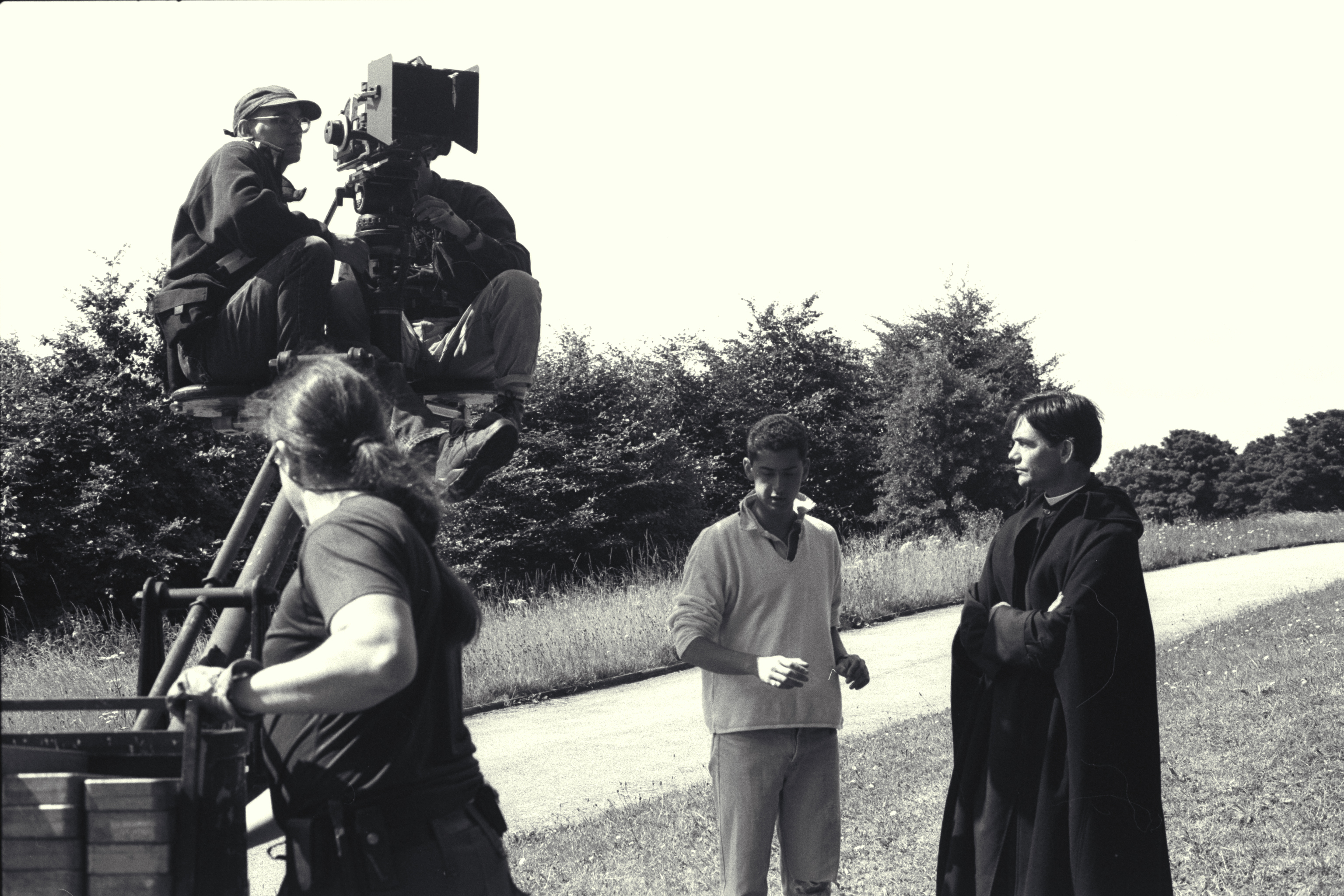 Director Tom Waller with John Michie, filming MONK DAWSON in Co. Durham, July 1996