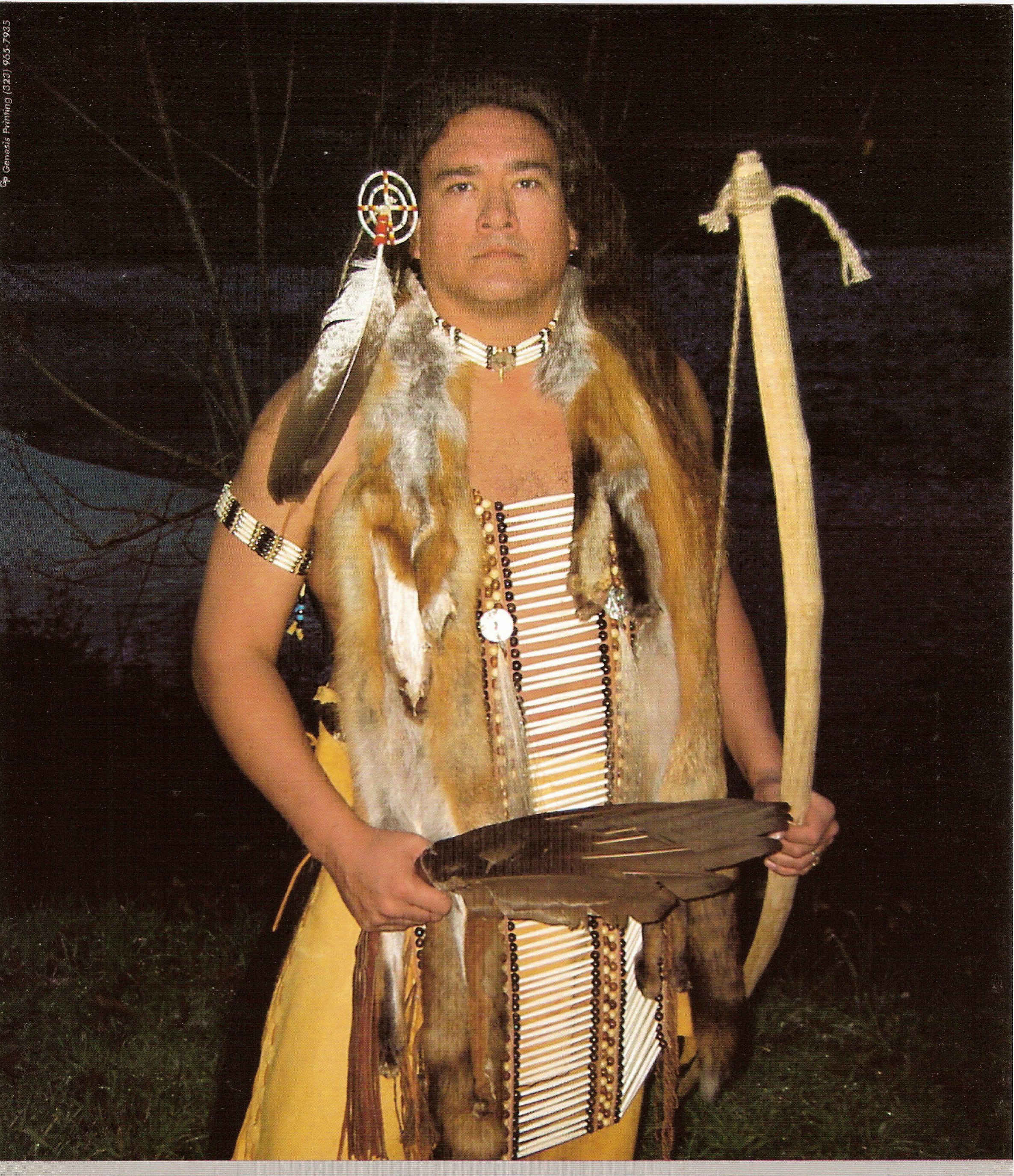 Jim in traditional outfit. Hoopa Reservation.
