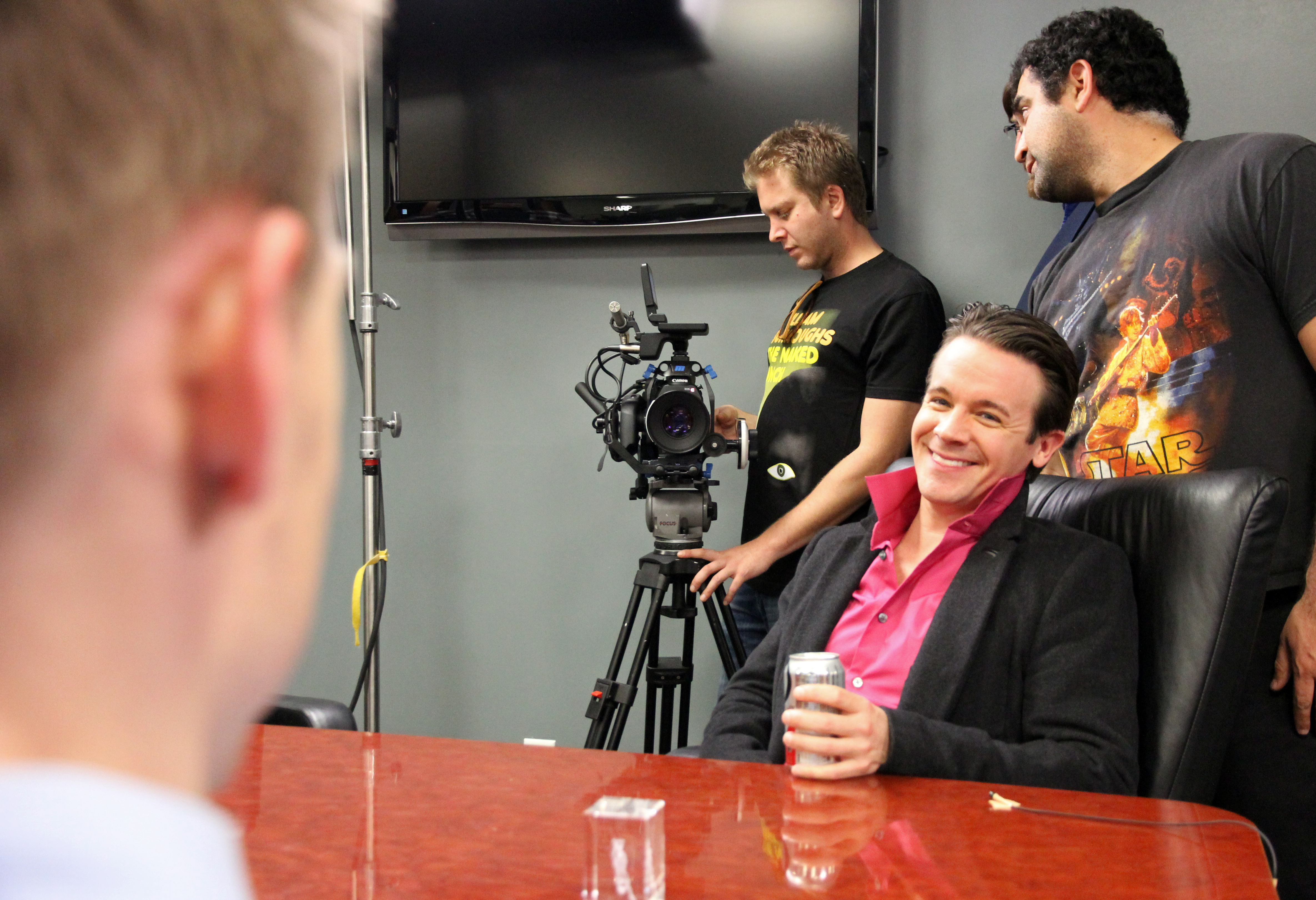 Craig Watkinson with Mark Whitten and cinematographer Sam Rosenthal on the set of the web series 