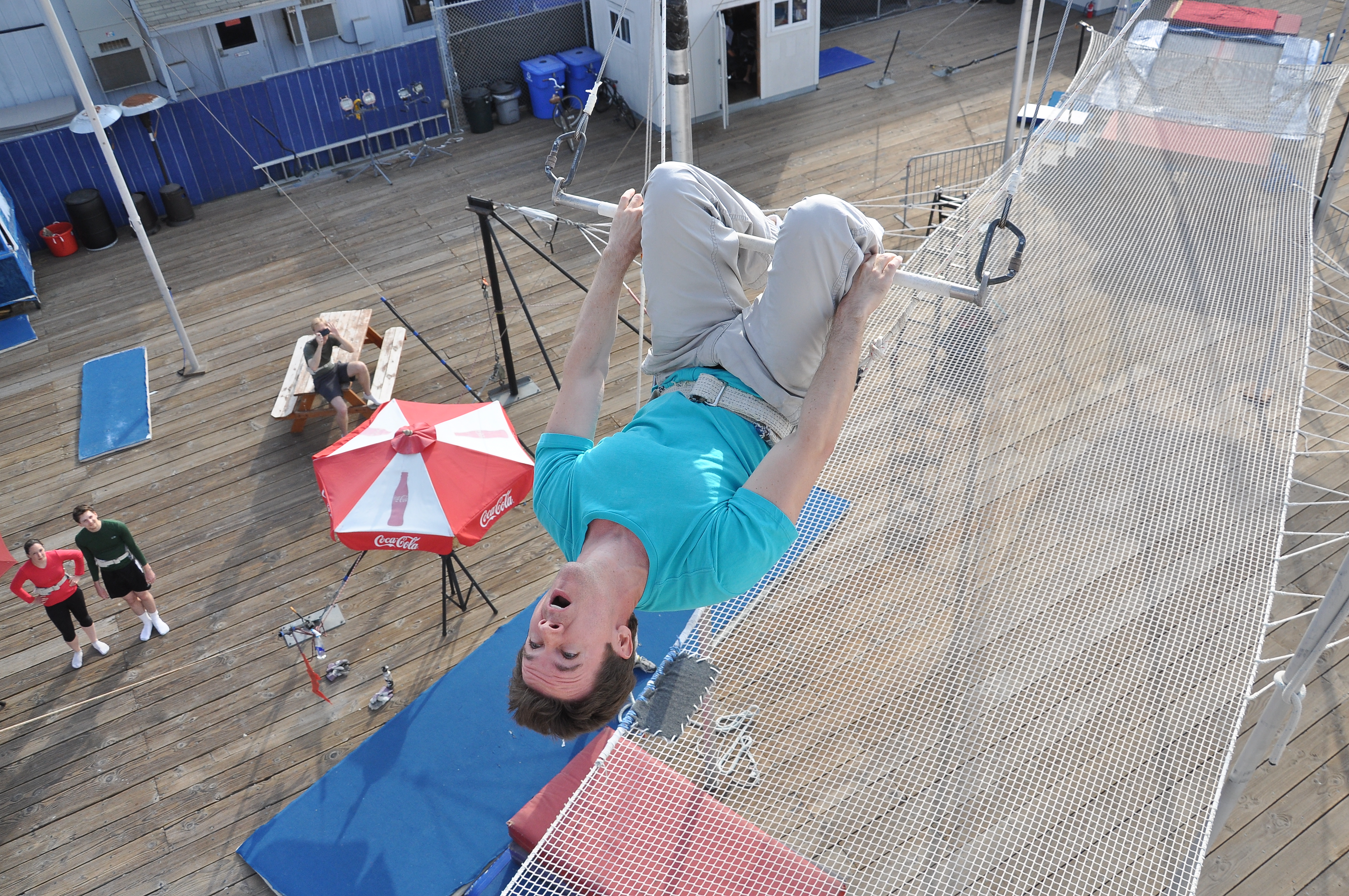 Craig Watkinson doing the flying trapeze in Santa Monica, CA, 2013.