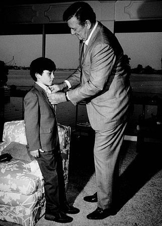 John Wayne and his son, Ethan, at home, 1970.
