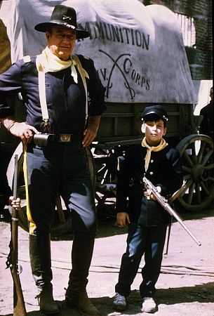 John Wayne and his son, Ethan, on location for 
