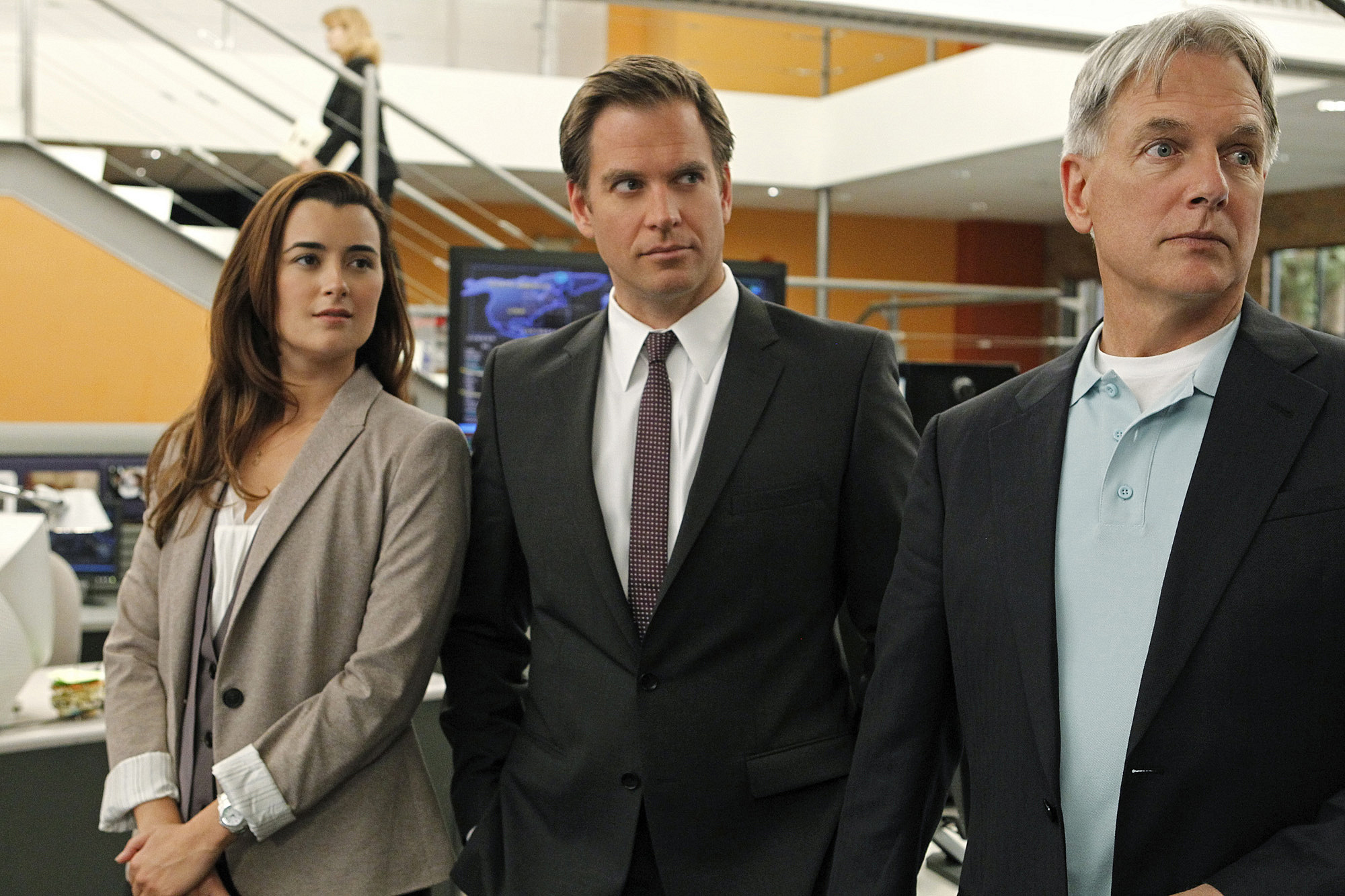 Still of Mark Harmon, Michael Weatherly and Cote de Pablo in NCIS: Naval Criminal Investigative Service (2003)