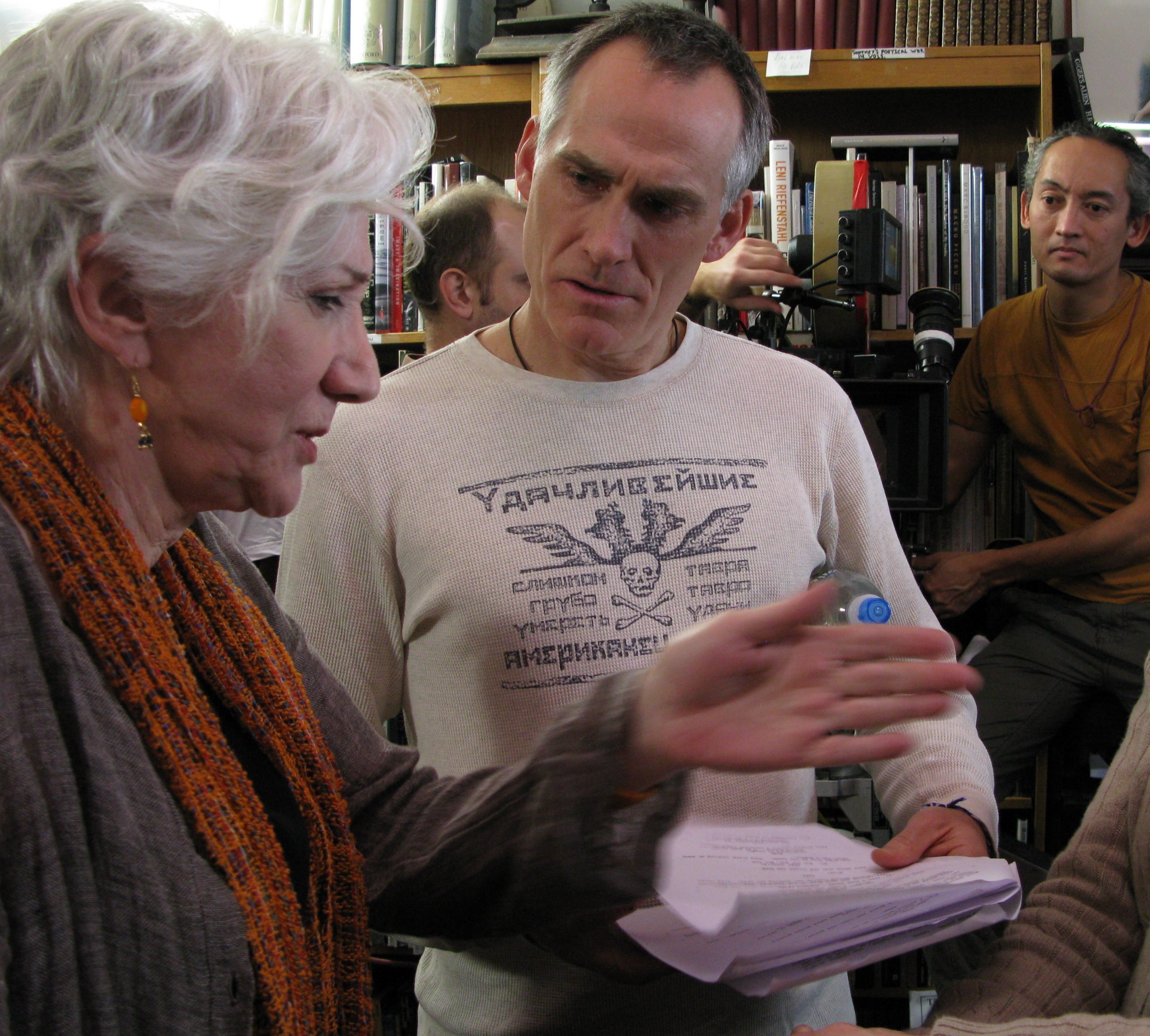 Director Alex Webb with Olympia Dukakis on the set of Hove (The Wind).