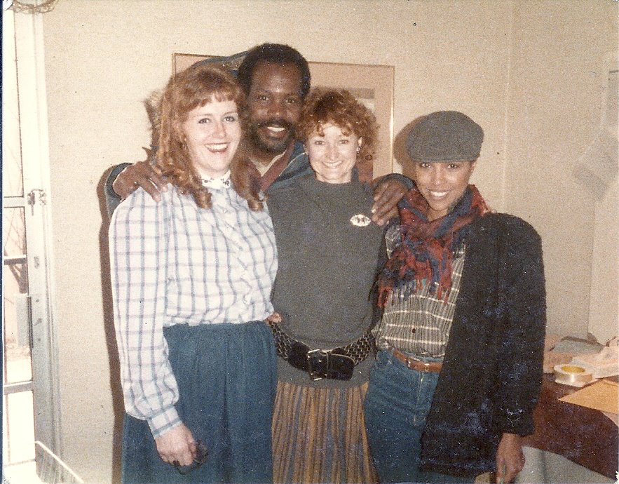 Tracy Weisert, Danny Glover, Patricia Gaul & Lynn Whitfield in the SILVERADO production office Santa Fe, NM 1984