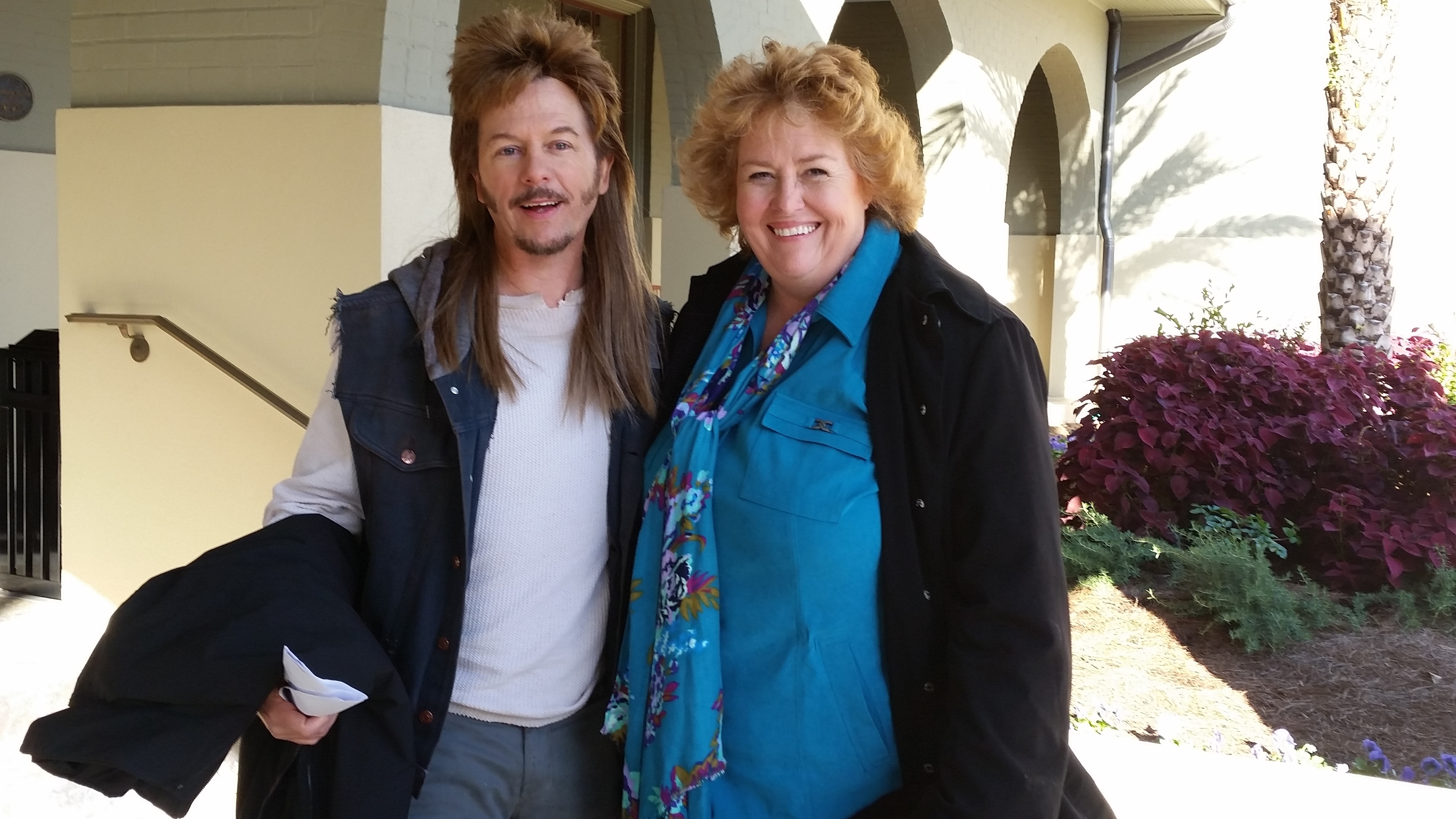 Another shot of Tracy Weisert & David Spade in New Orleans on the set of JOE DIRT 2, Day 1 of shooting November 17, 2014.
