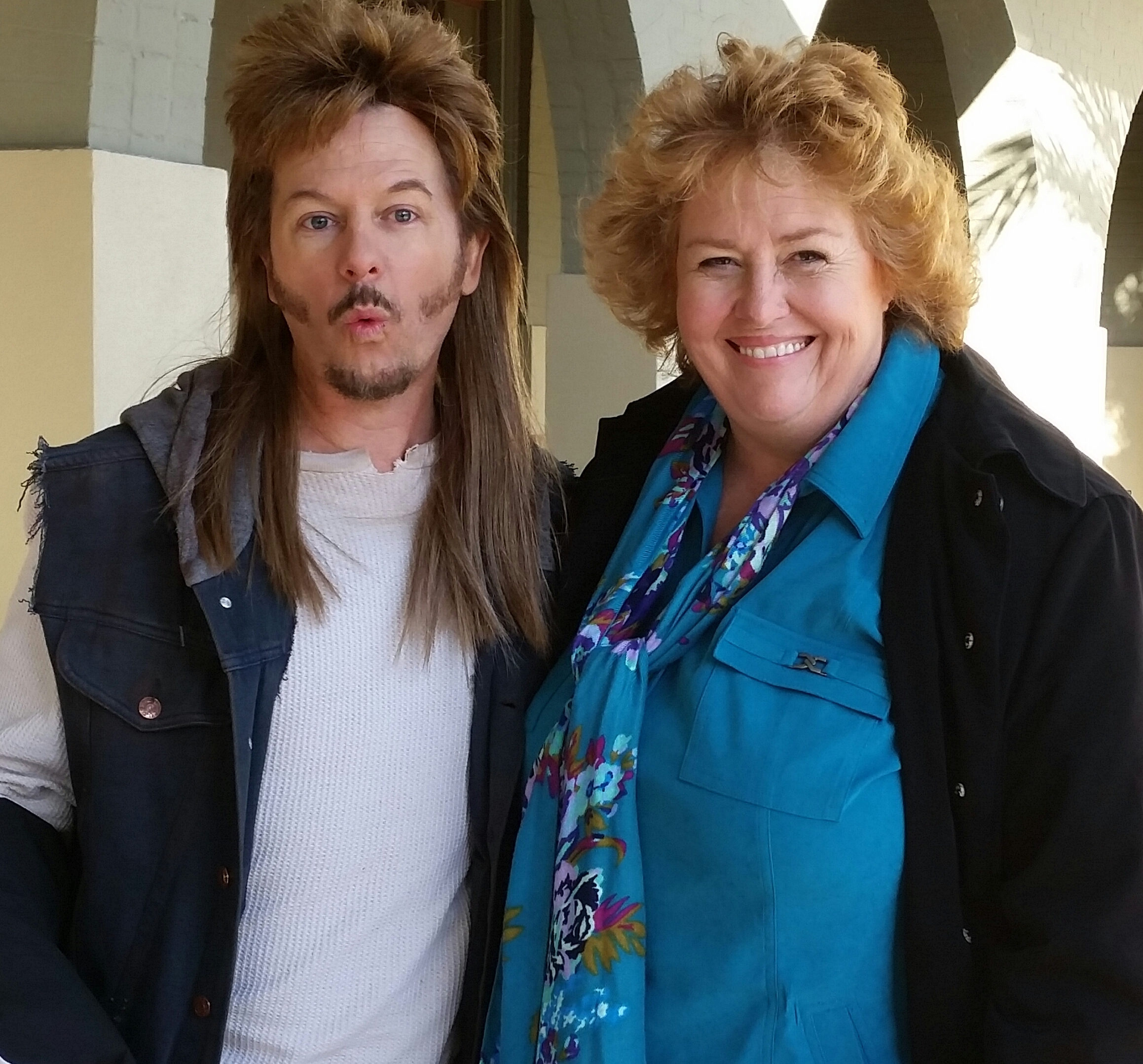 Tracy Weisert & David Spade in New Orleans on the set of JOE DIRT 2, Day 1 of shooting November 17, 2014.