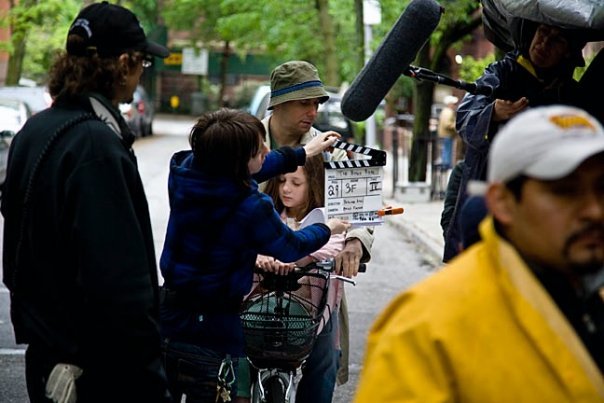 Peter Welch and Nina Attal on the set of A Bike Ride.